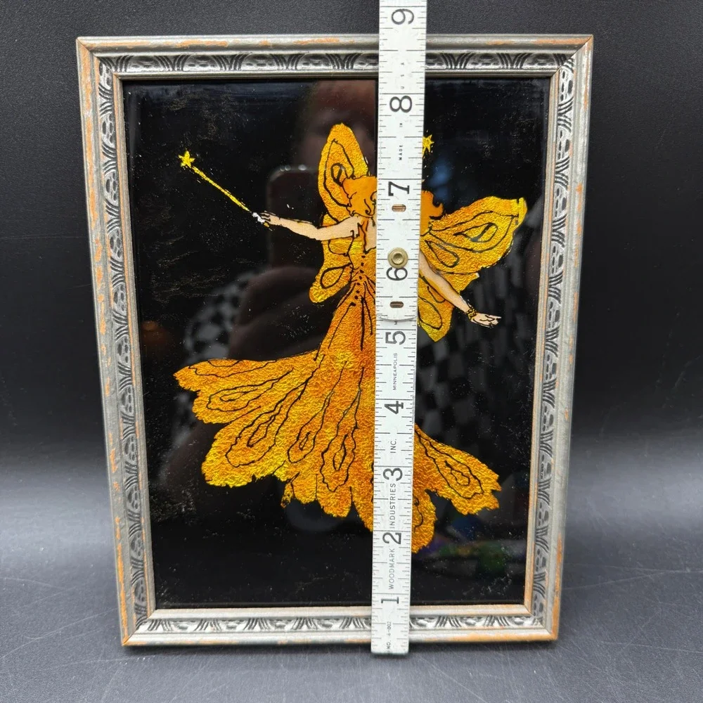Vintage Gold Fairy Foil Art Framed Home Decor Retro Art Deco Whimsical Cottage